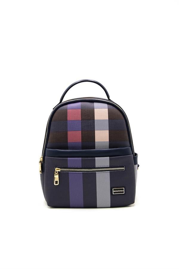 Silver & Polo SP1061 Kadın Sırt Çantası Ekose Lacivert