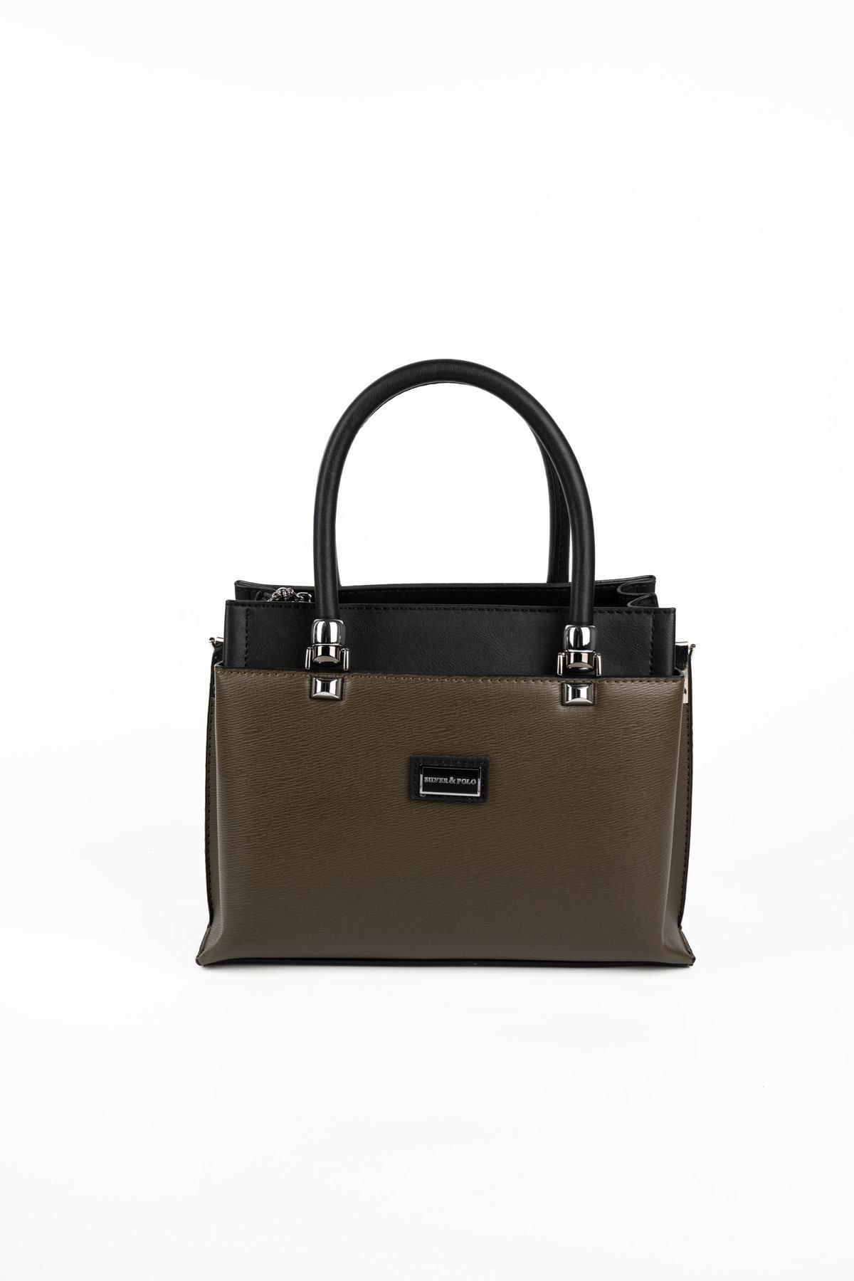 Silver & Polo SP826 Kadın El Çantası Düz Zeytuni-Siyah