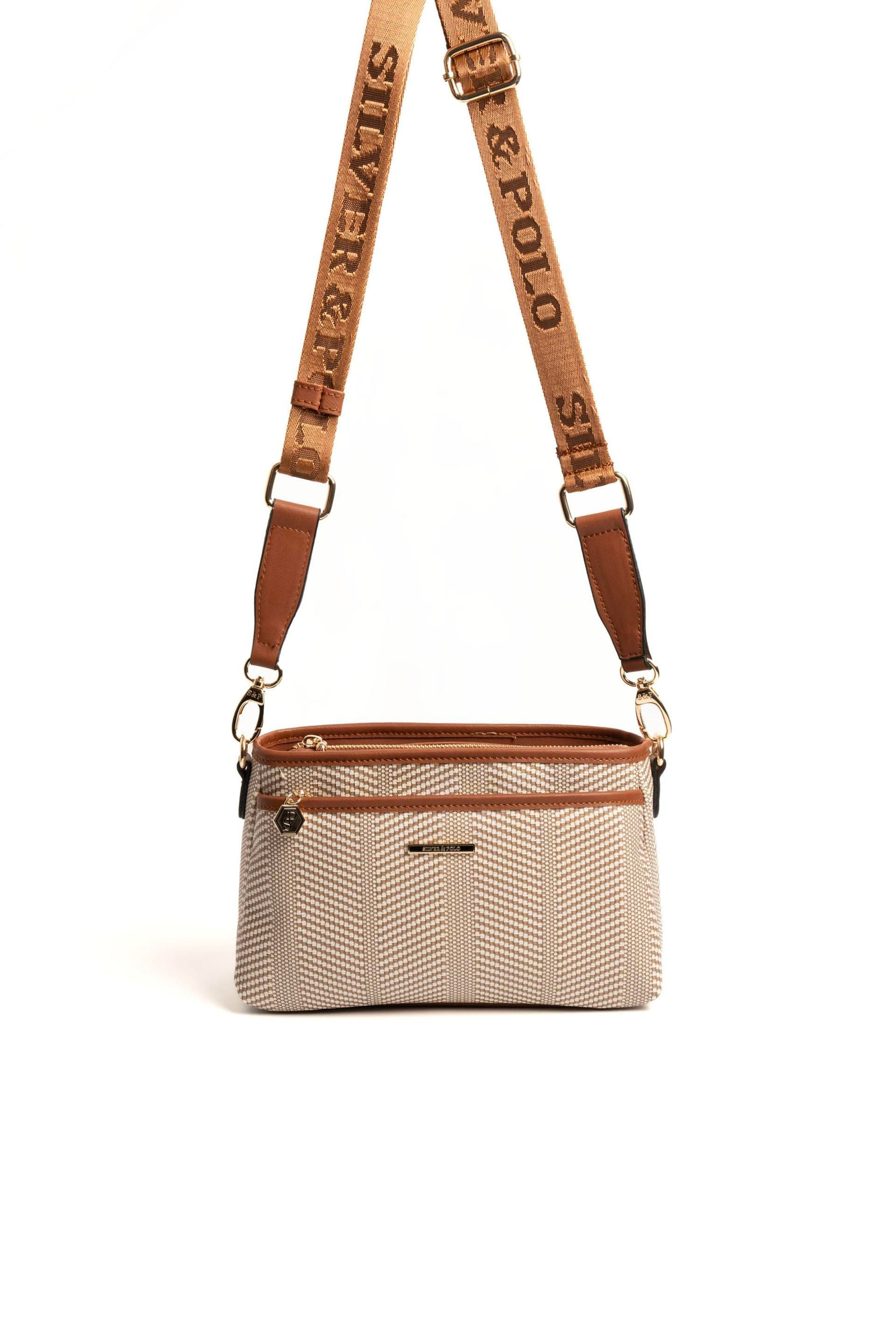 Silver & Polo SP1184 Kadın Çapraz Çanta Hasır Bej-Taba