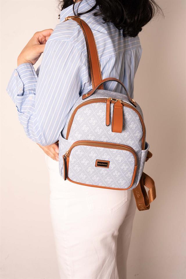 Silver & Polo SP1130 Kadın Sırt Çantası Monogram Mavi-Taba