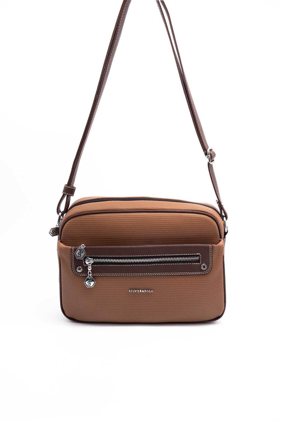 Silver & Polo SP753 Kadın Çapraz Çanta Petek Karamel-Kahve