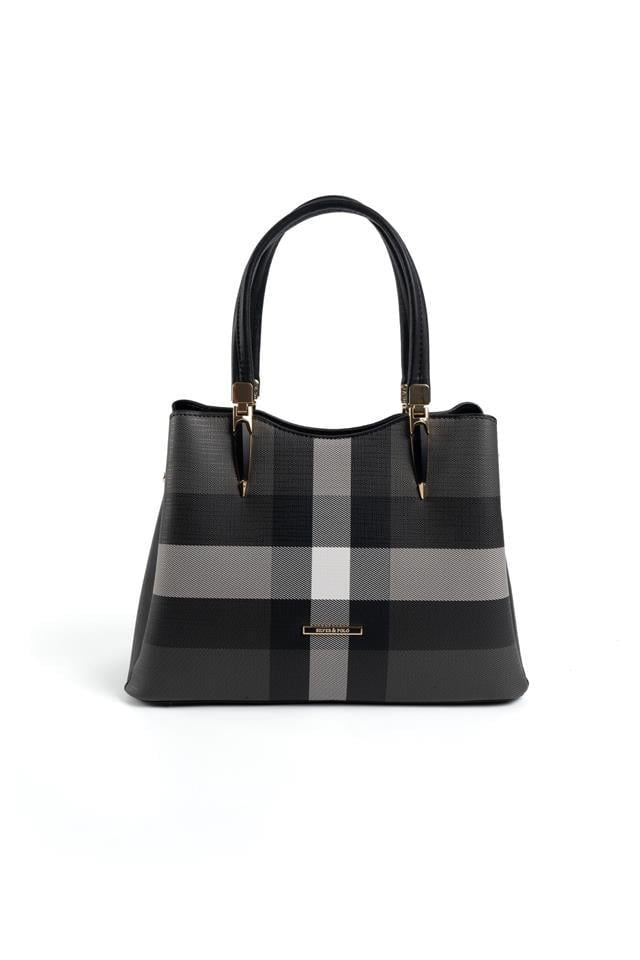 Silver & Polo SP1205 Kadın El Çantası Ekose Siyah-Siyah