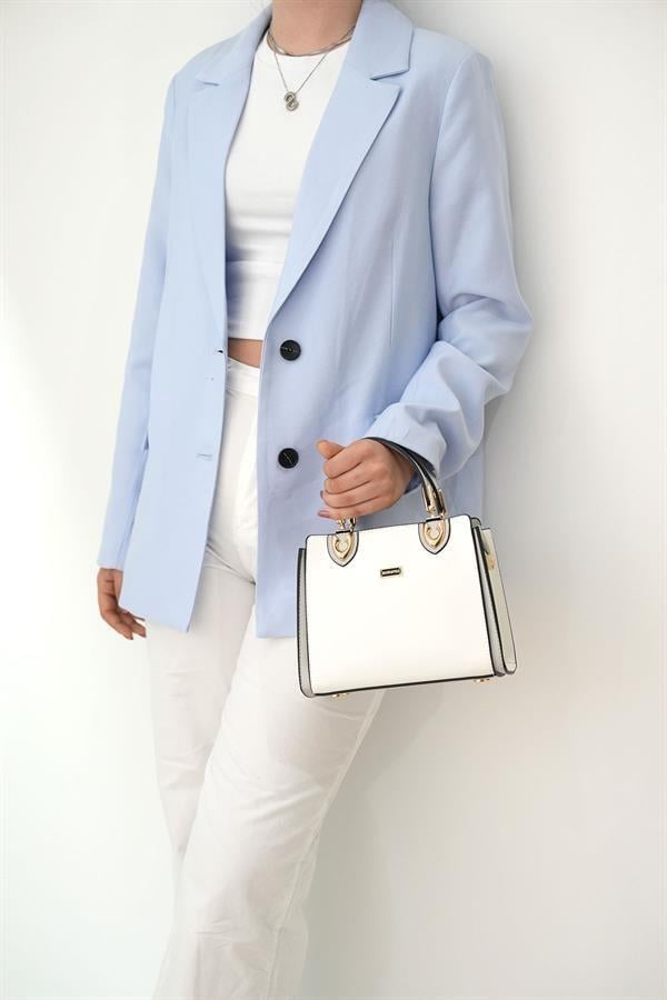 Silver & Polo SP1133 Kadın El Çantası Düz Beyaz-A.Gri