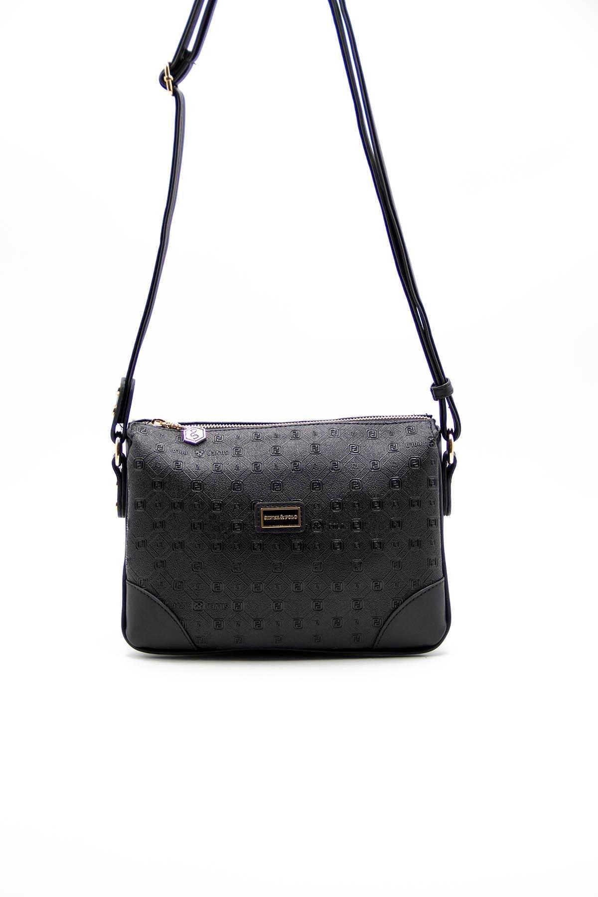 Silver & Polo SP784 Kadın Çapraz Çanta Logolu Siyah-Siyah