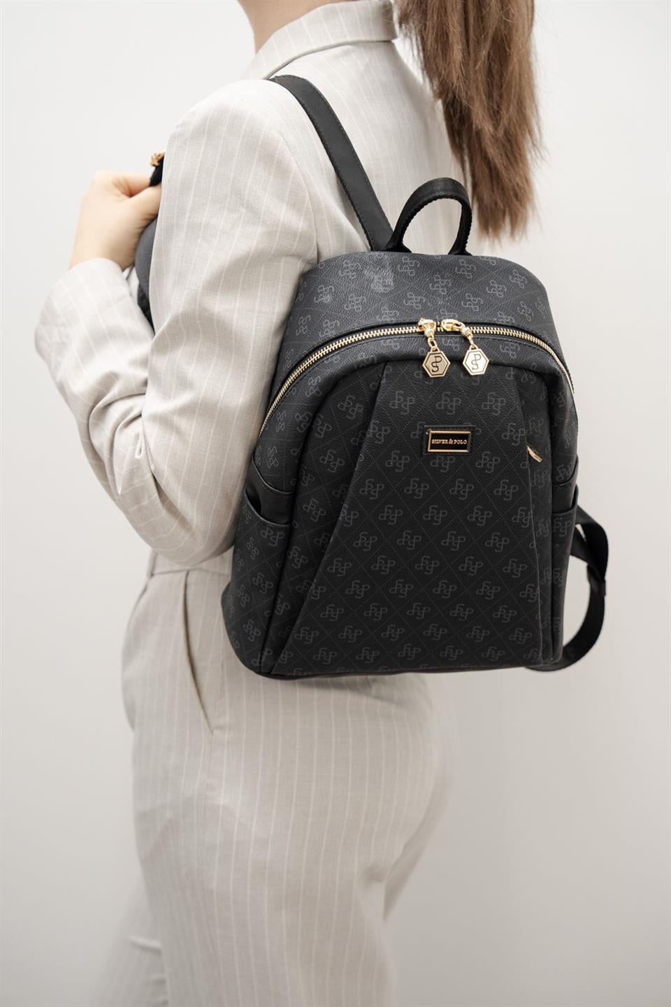 Silver & Polo SP926 Kadın Sırt Çantası Monogram Siyah