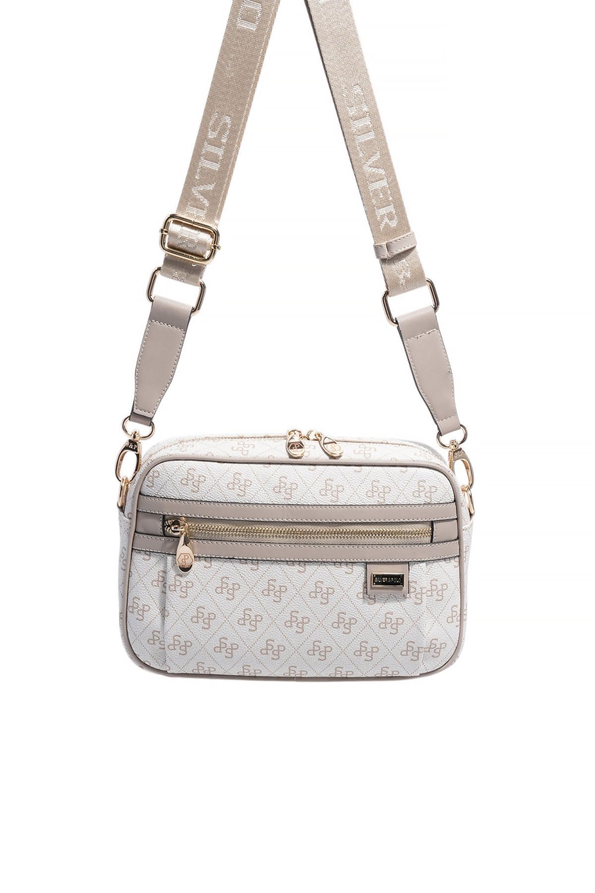 Silver & Polo SP1280 Kadın Çapraz Çanta Monogram Bej-Kum