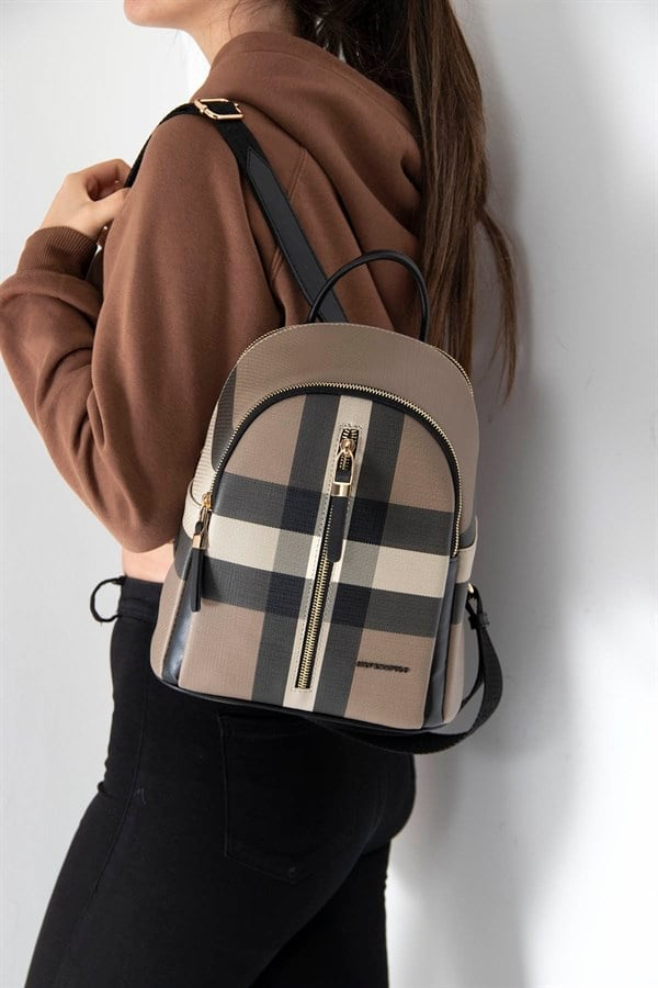 Silver & Polo SP901 Kadın Sırt Çantası Ekose Kahve-Siyah