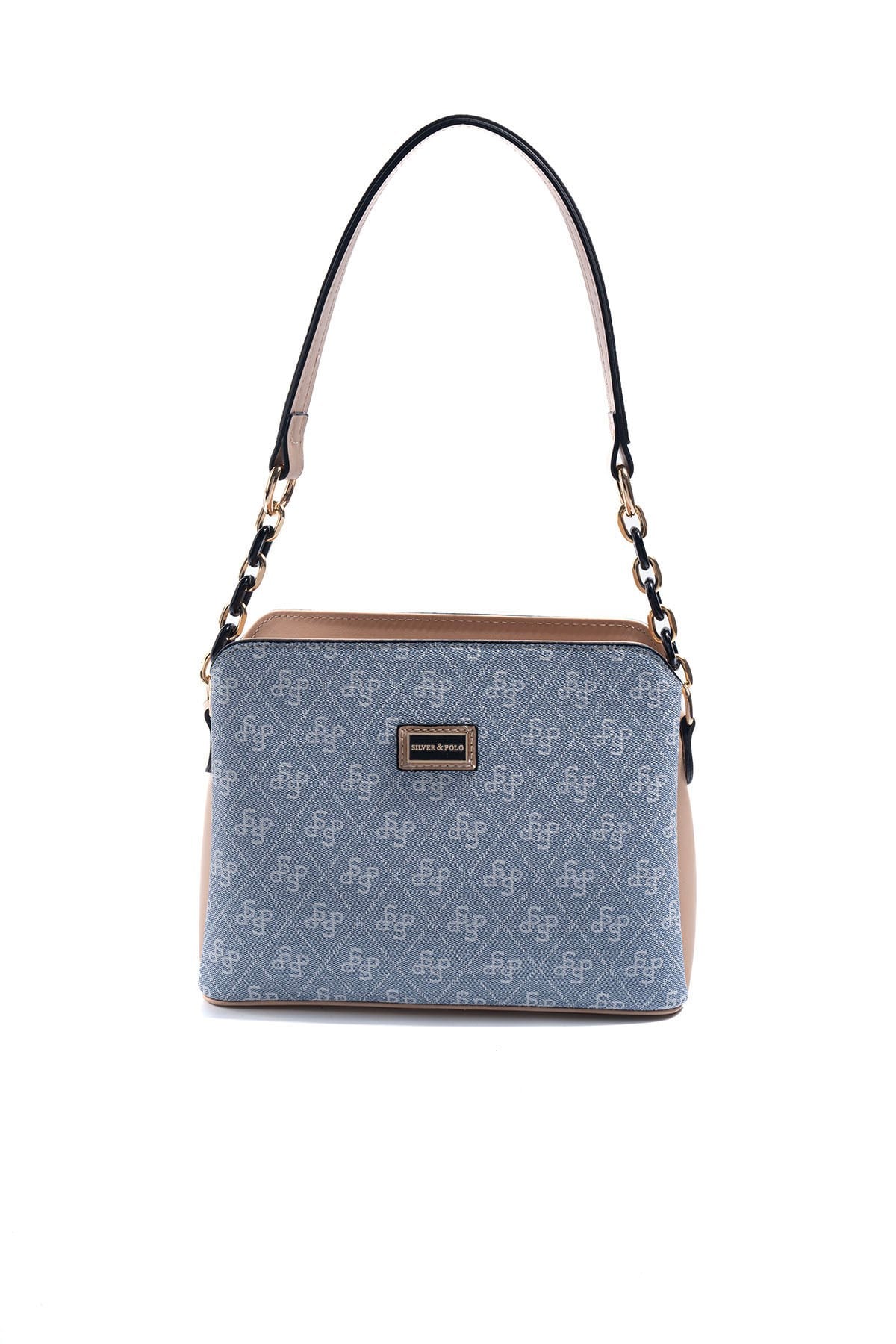 Silver Polo SP937 Kadın Omuz Çantası Monogram Mavi-Ten