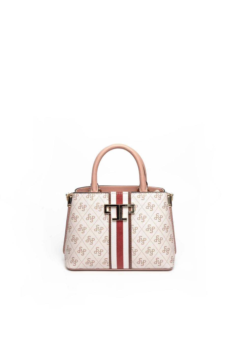 Silver & Polo SP987 Kadın El Çantası Şeritli Monogram Pembe-Somon