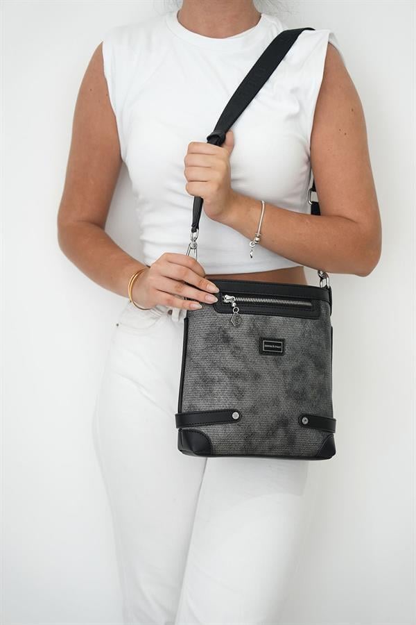 Silver & Polo SP1120 Kadın Çapraz Çanta Petek M.Gümüş-Siyah