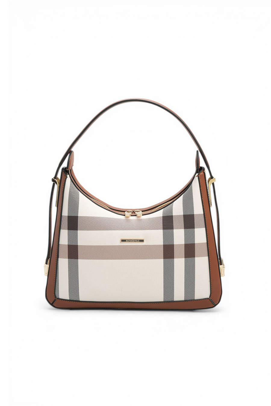 Silver & Polo SP1187 Kadın Omuz Çantası Ekose Krem-Taba