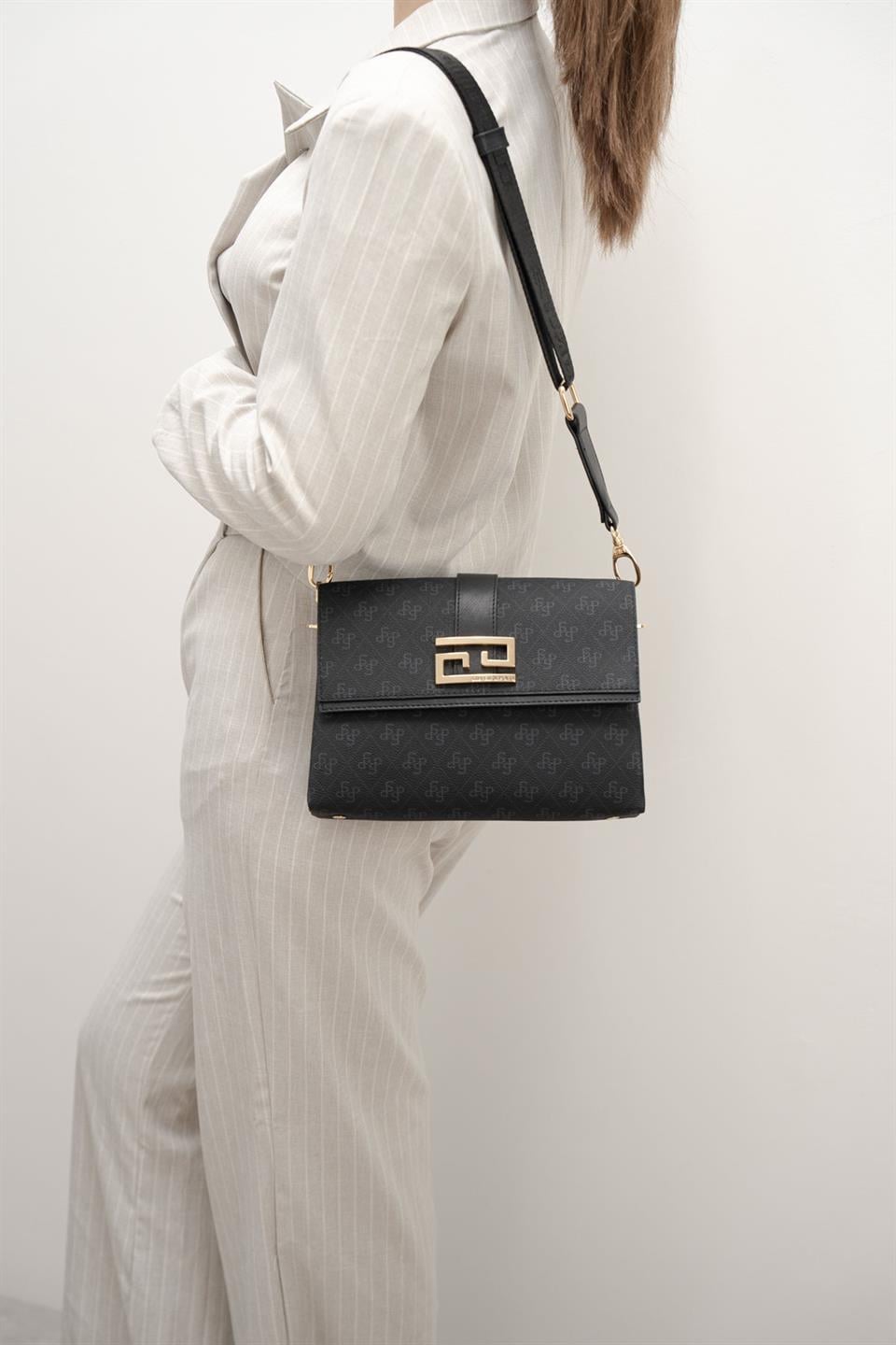 Silver & Polo SP1009 Kadın Çapraz Çanta Monogram Siyah