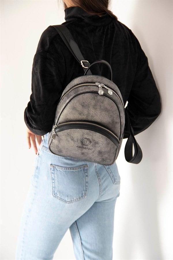 Silver & Polo SP945 Kadın Sırt Çantası Petek M.Gümüş-Siyah