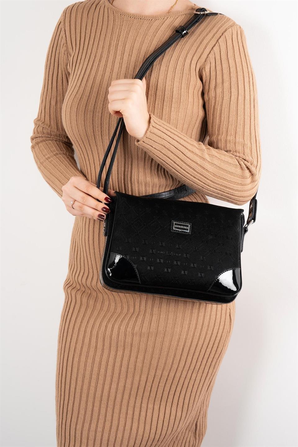 Silver & Polo SP784 Kadın Çapraz Çanta Fashion Siyah-Rugan Siyah