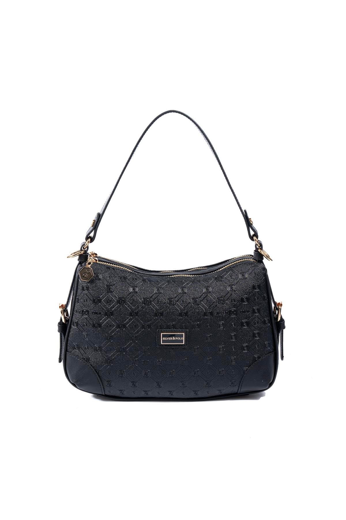 Silver & Polo SP1269 Kadın Omuz Çantası Logolu Siyah-Siyah