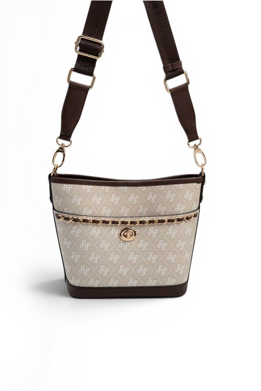 Silver Polo SP1284 Kadın Omuz Çantası Monogram Taş-Kahve