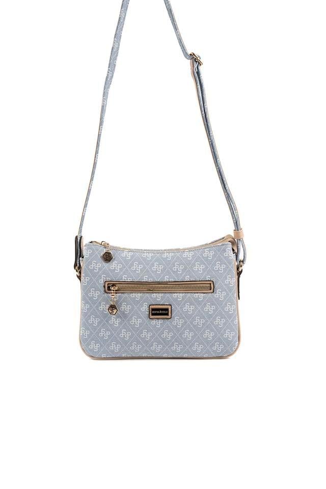 Silver & Polo SP818 Kadın Çapraz Çanta Monogram Mavi-Ten
