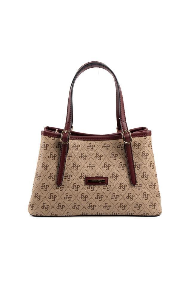 Silver & Polo SP1252 Kadın El Çantası Monogram Koyu Bej-Bordo