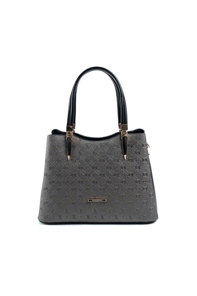 Silver & Polo SP1205 Kadın El Çantası Logolu Platin-Siyah