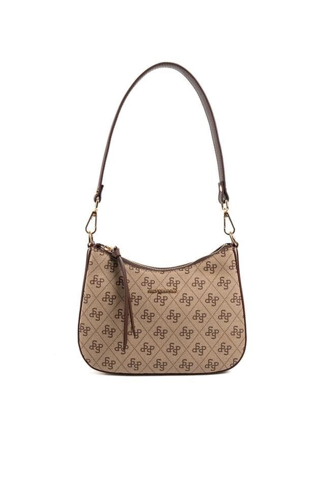 Silver & Polo SP1259 Kadın Omuz Çantası Monogram Koyubej-Kahve