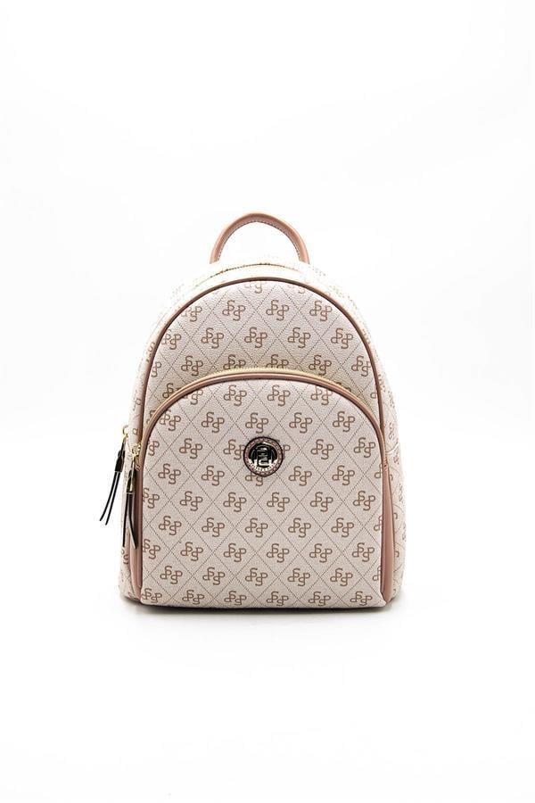Silver & Polo SP1062 Kadın Sırt Çantası Monogram Pembe-Somon