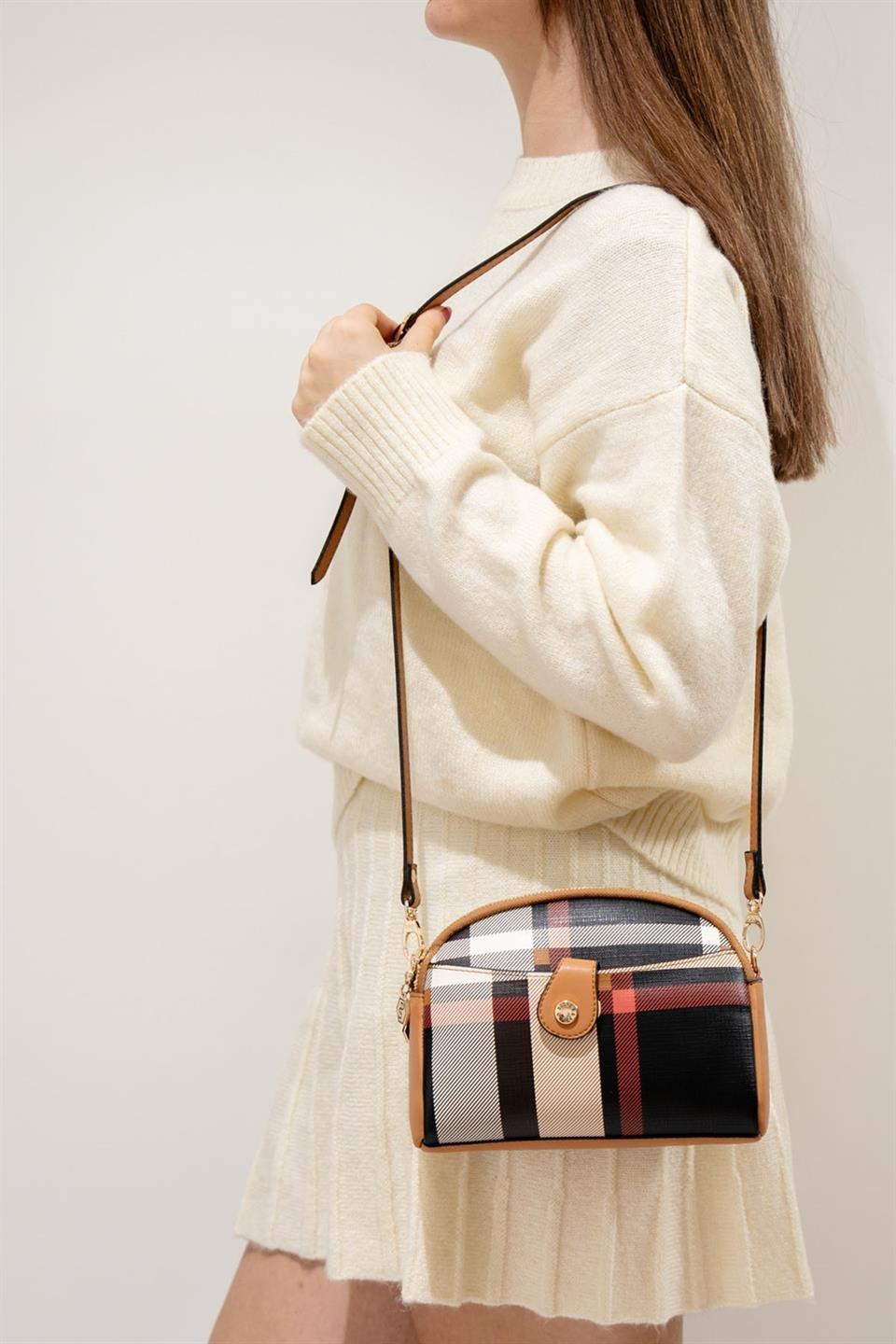 Silver & Polo SP1144 Kadın Çapraz Çanta Ekose Siyah-A.Taba