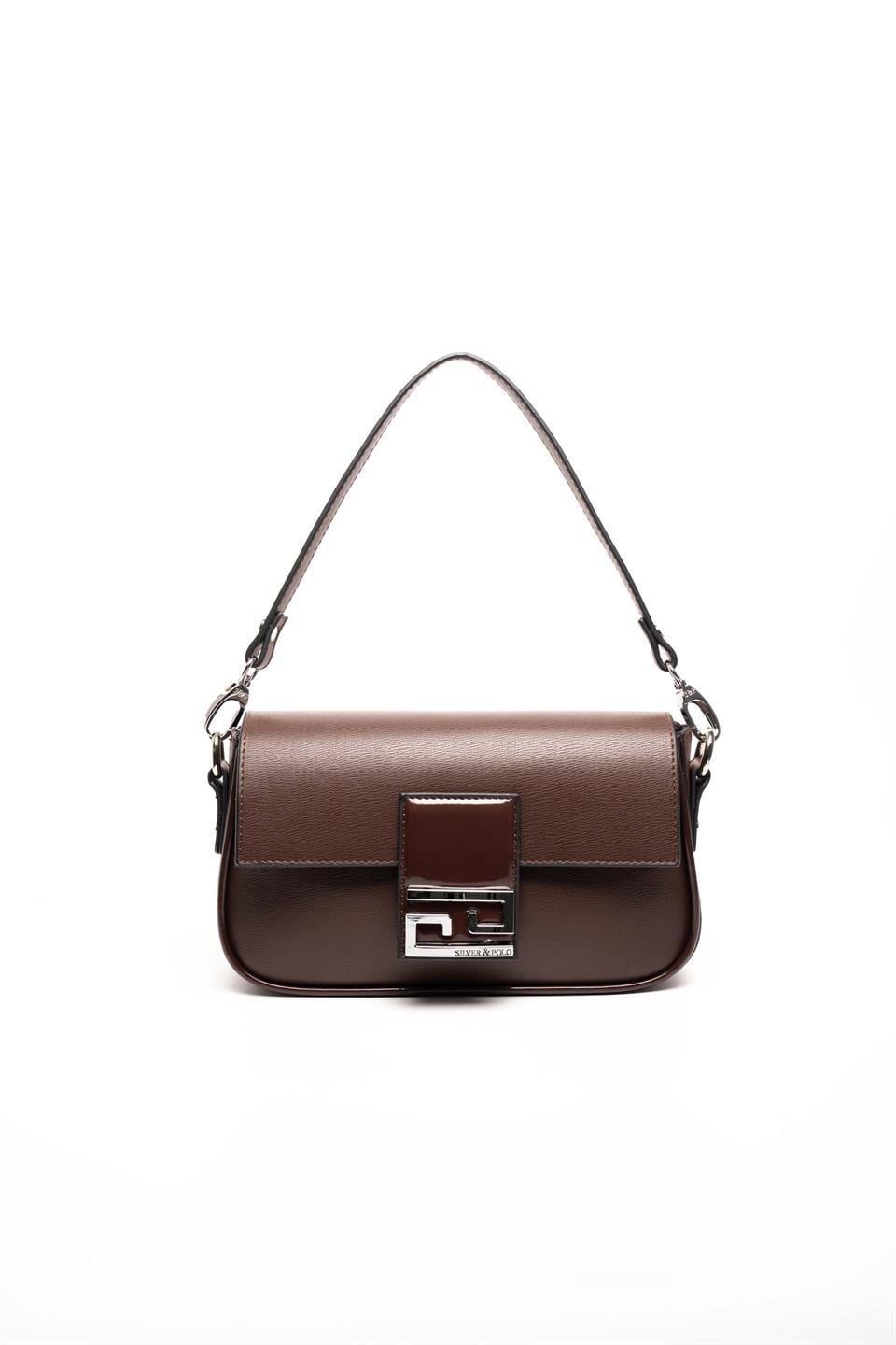 Silver & Polo SP1179 Kadın Omuz Çantası Düz Kahve-Kahve-Rugan Kahve