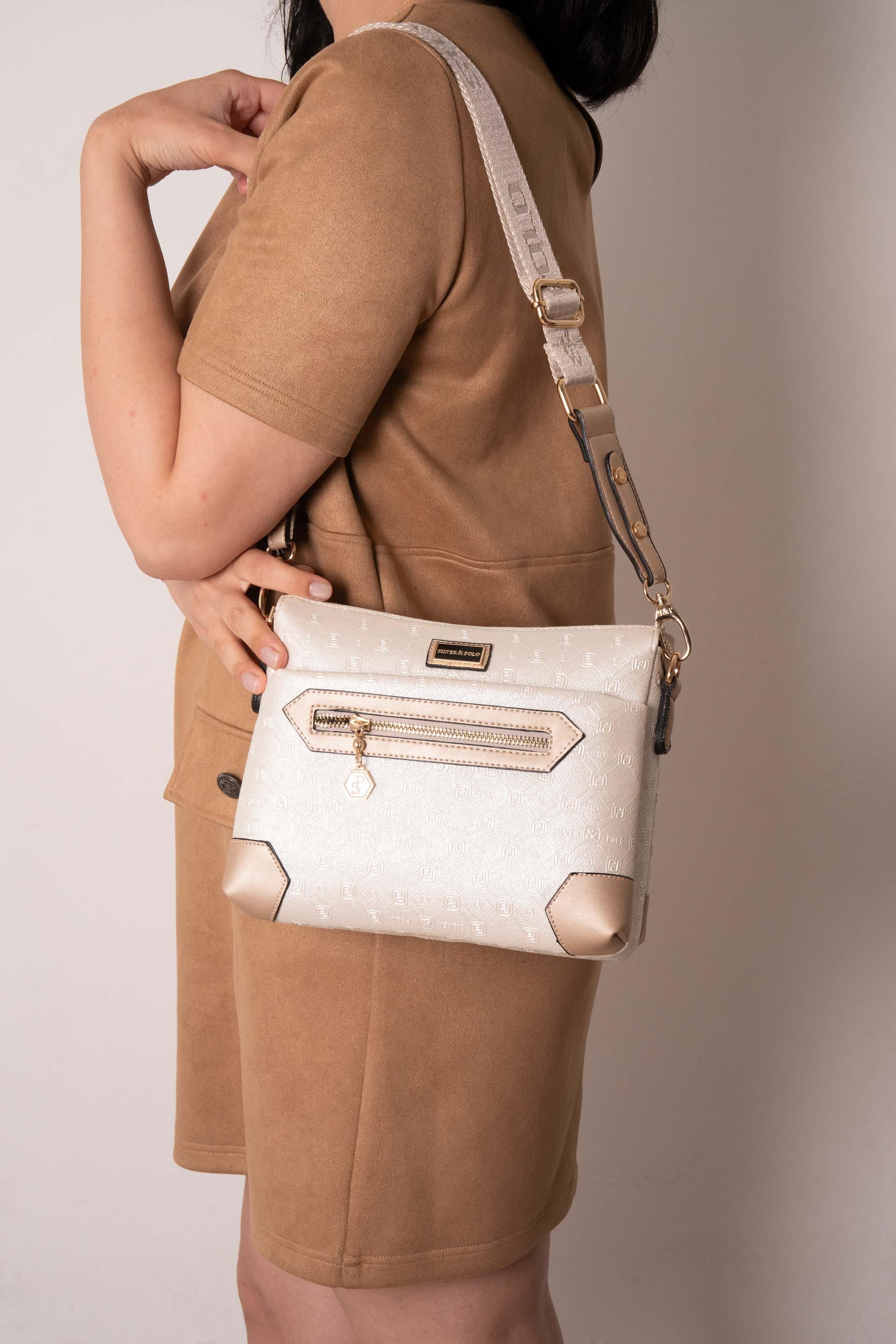 Silver & Polo SP1110 Kadın Çapraz Çanta Logolu Sedef-S.Nut