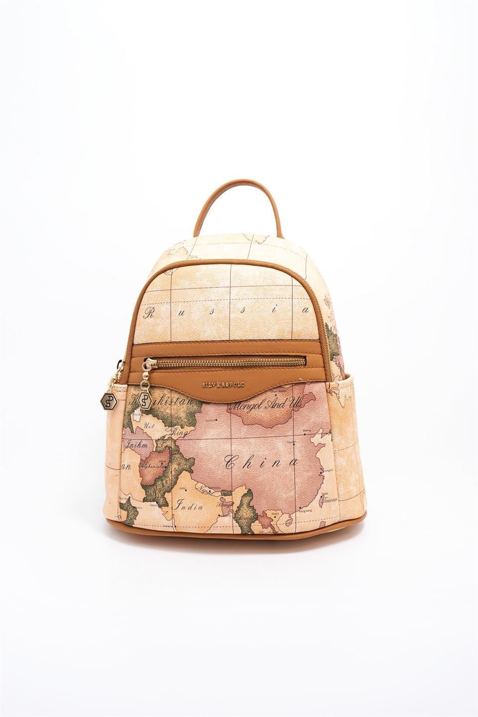 Silver & Polo SP1161 Kadın Sırt Çantası Harita Pudra-A.Taba