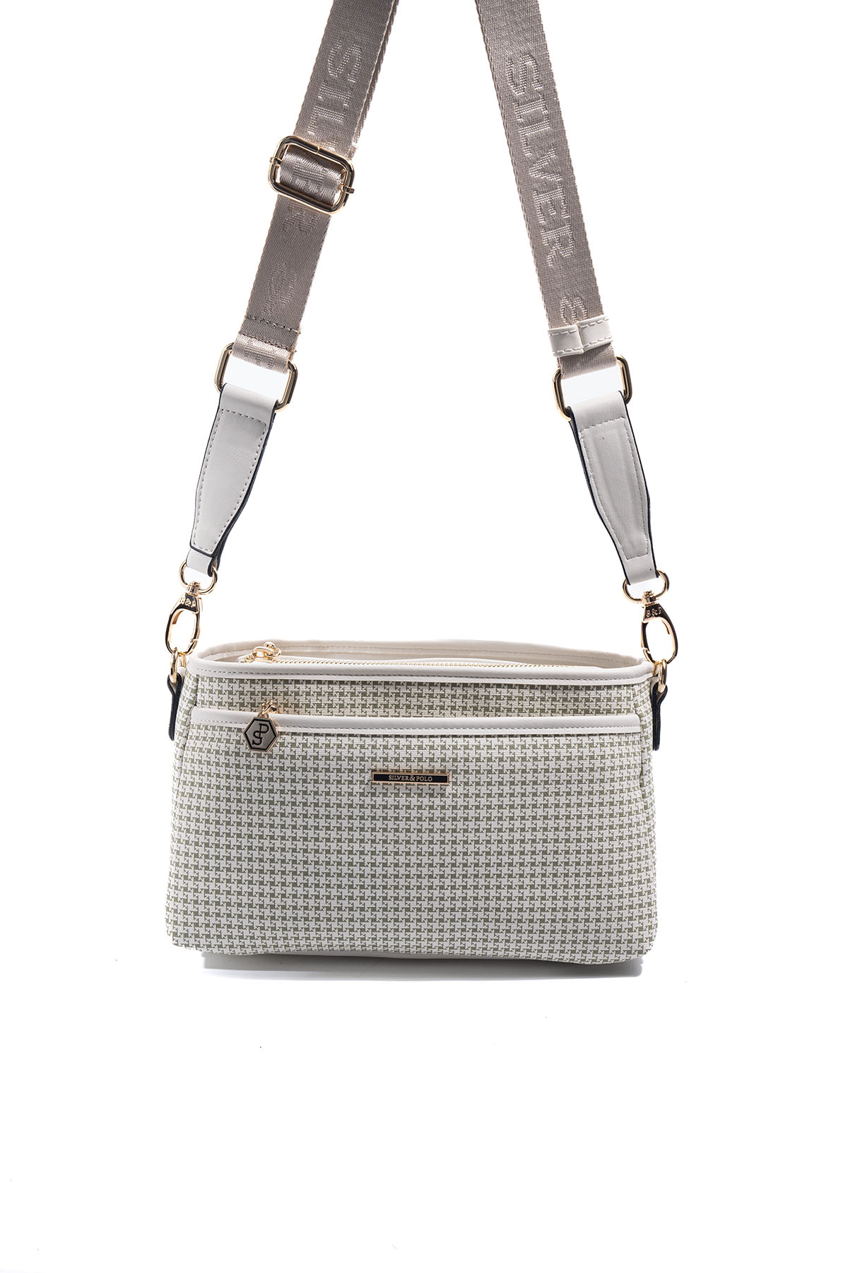 Silver & Polo SP1184 Kadın Çapraz Çanta King Desen Yeşil-Kemik