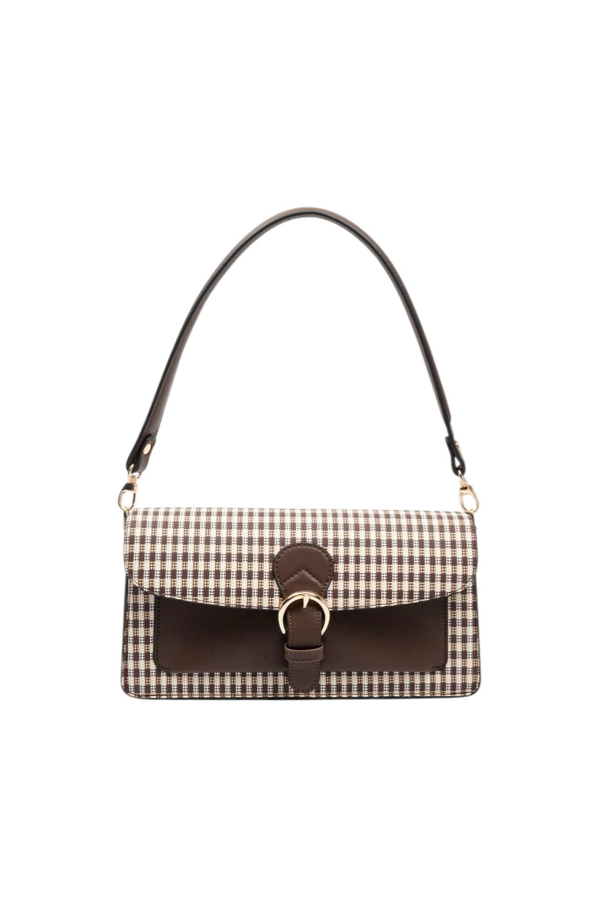 Silver & Polo SP1279 Kadın Çapraz Çanta Ekose Line Kare Kahve Sarı-Kahve