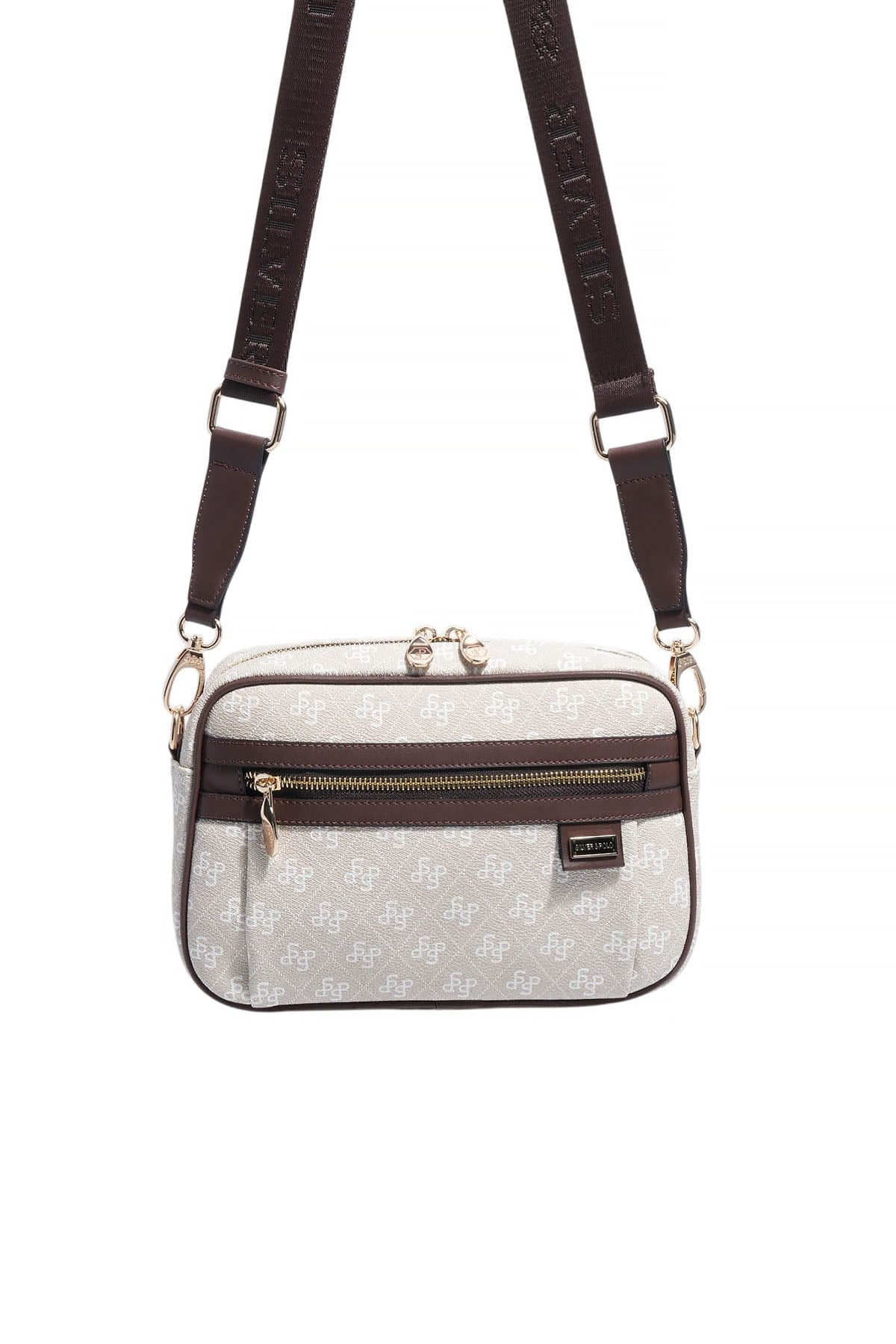 Silver & Polo SP1280 Kadın Çapraz Çanta Monogram Taş-Kahve