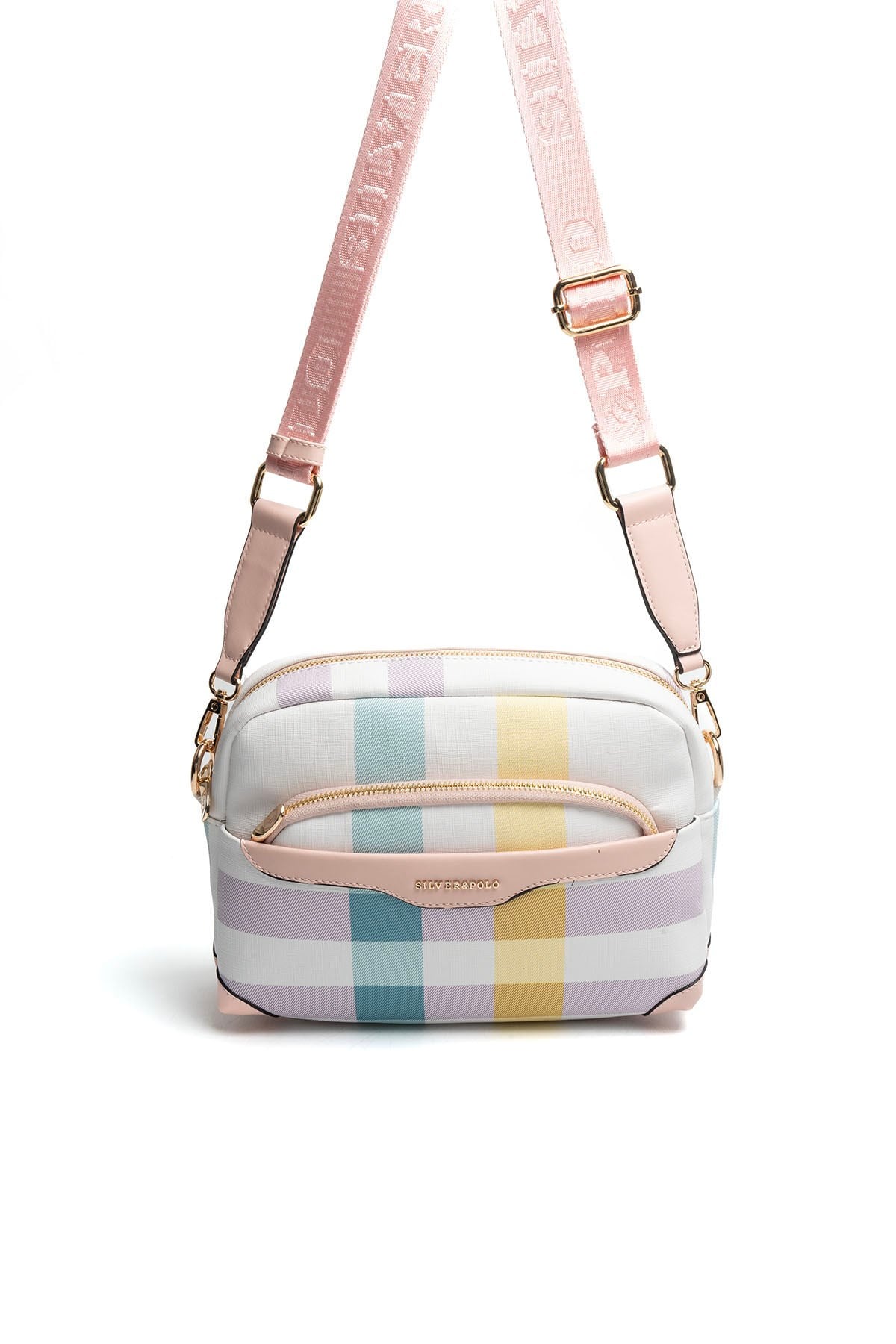 Silver & Polo SP1201 Kadın Çapraz Çanta Ekose Lila-Pembe