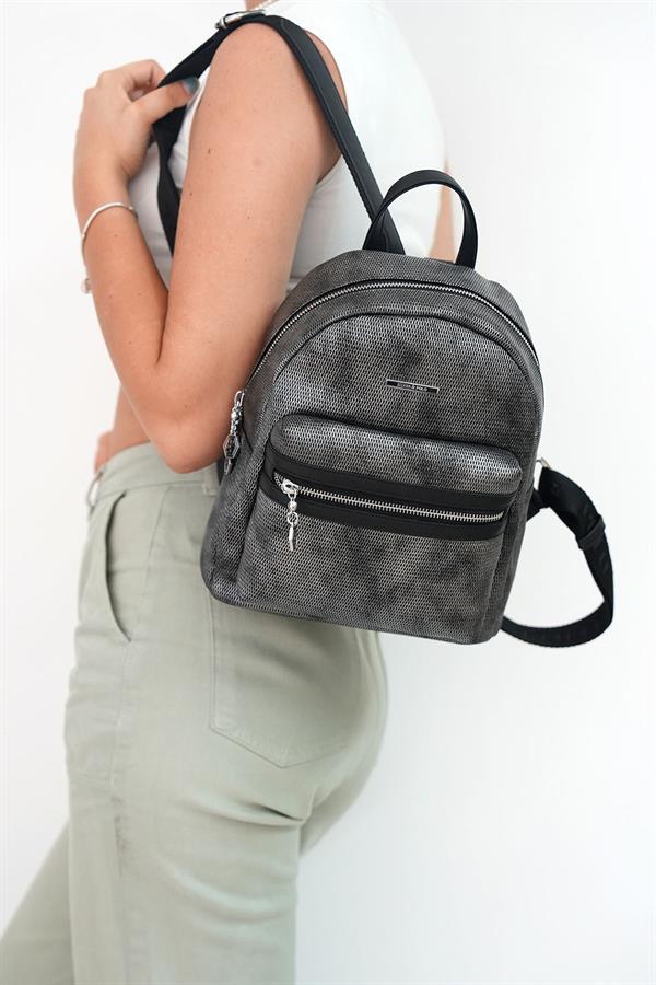 Silver & Polo SP1146 Kadın Sırt Çantası Petek M.Gümüş-Siyah