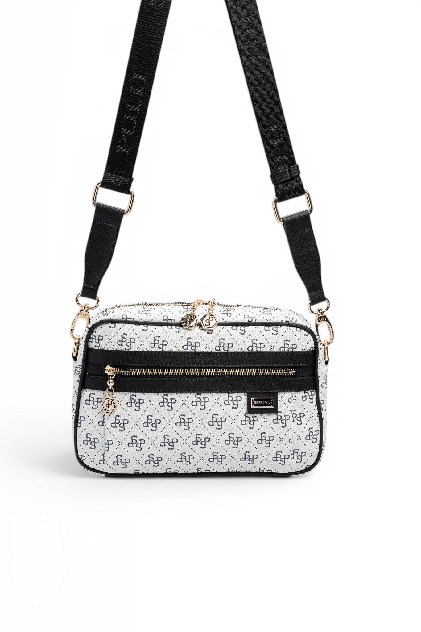 Silver Polo Beyaz - Siyah Monogram Kadın Çapraz Çanta SP1280