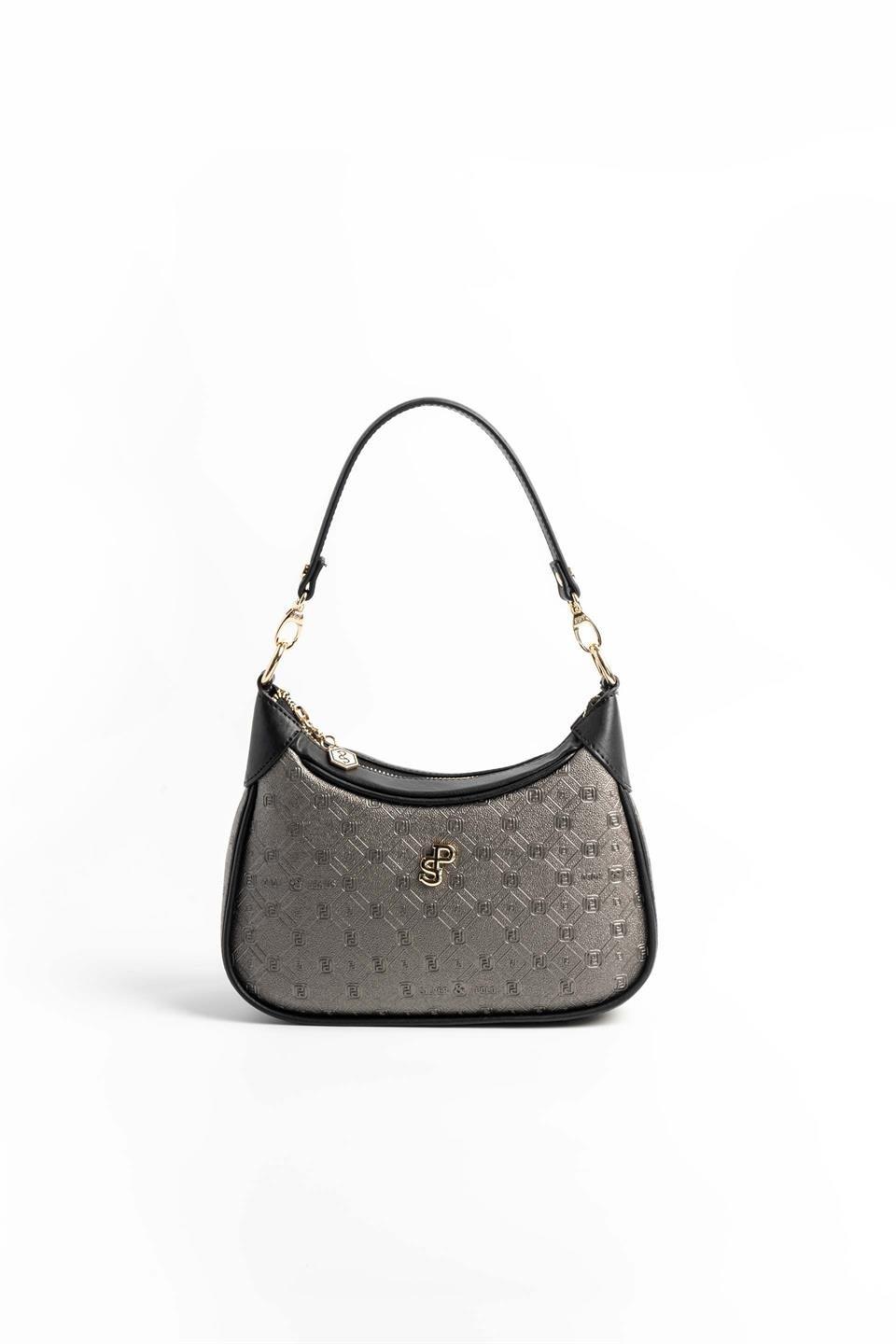 Silver & Polo SP1180 Kadın Omuz Çantası Logolu Platin-Siyah
