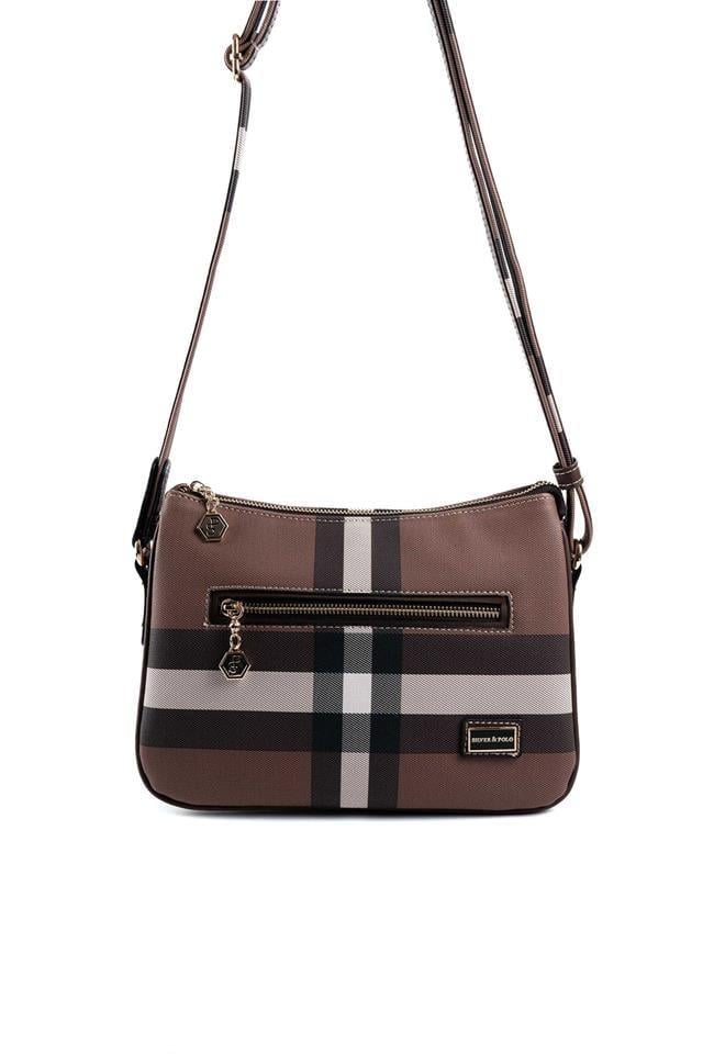 Silver & Polo SP818 Kadın Çapraz Çanta Ekose Koyu Kahve-Kahve