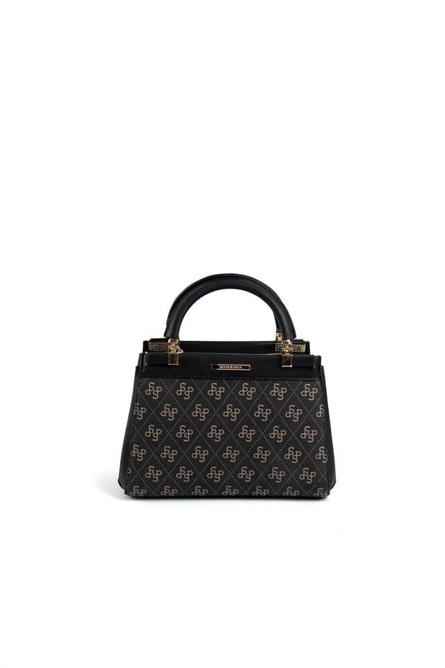 Silver & Polo SP1193 Kadın El Çantası Monogram Füme-Siyah