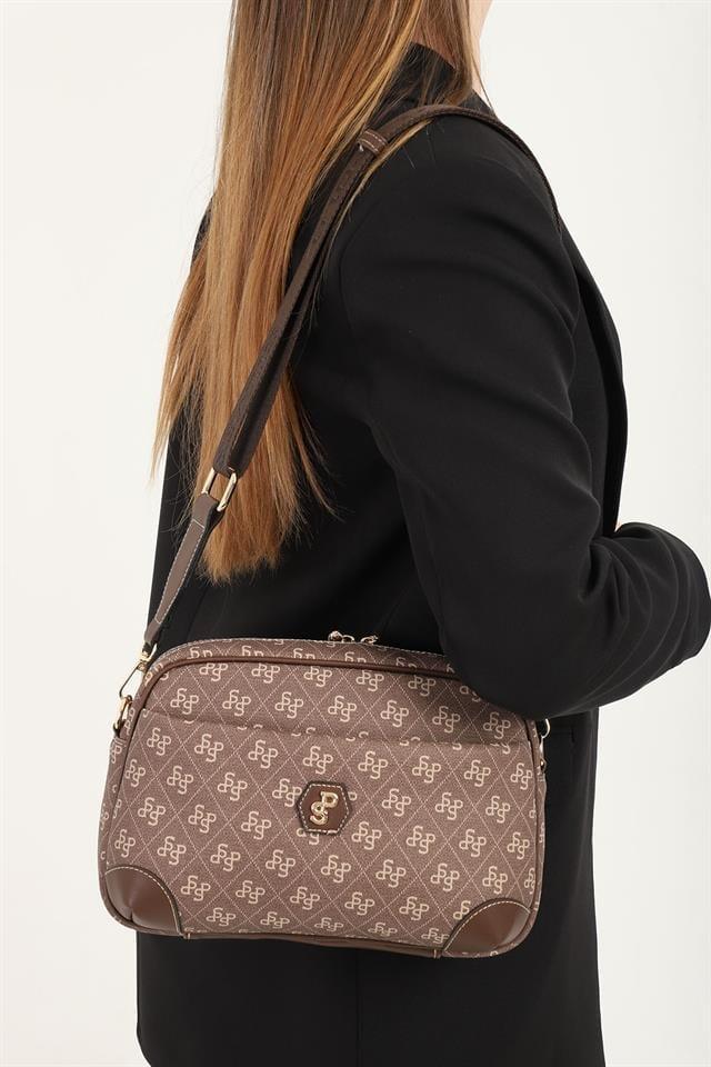 Silver & Polo SP1094 Kadın Çapraz Çanta Monogram Kahve