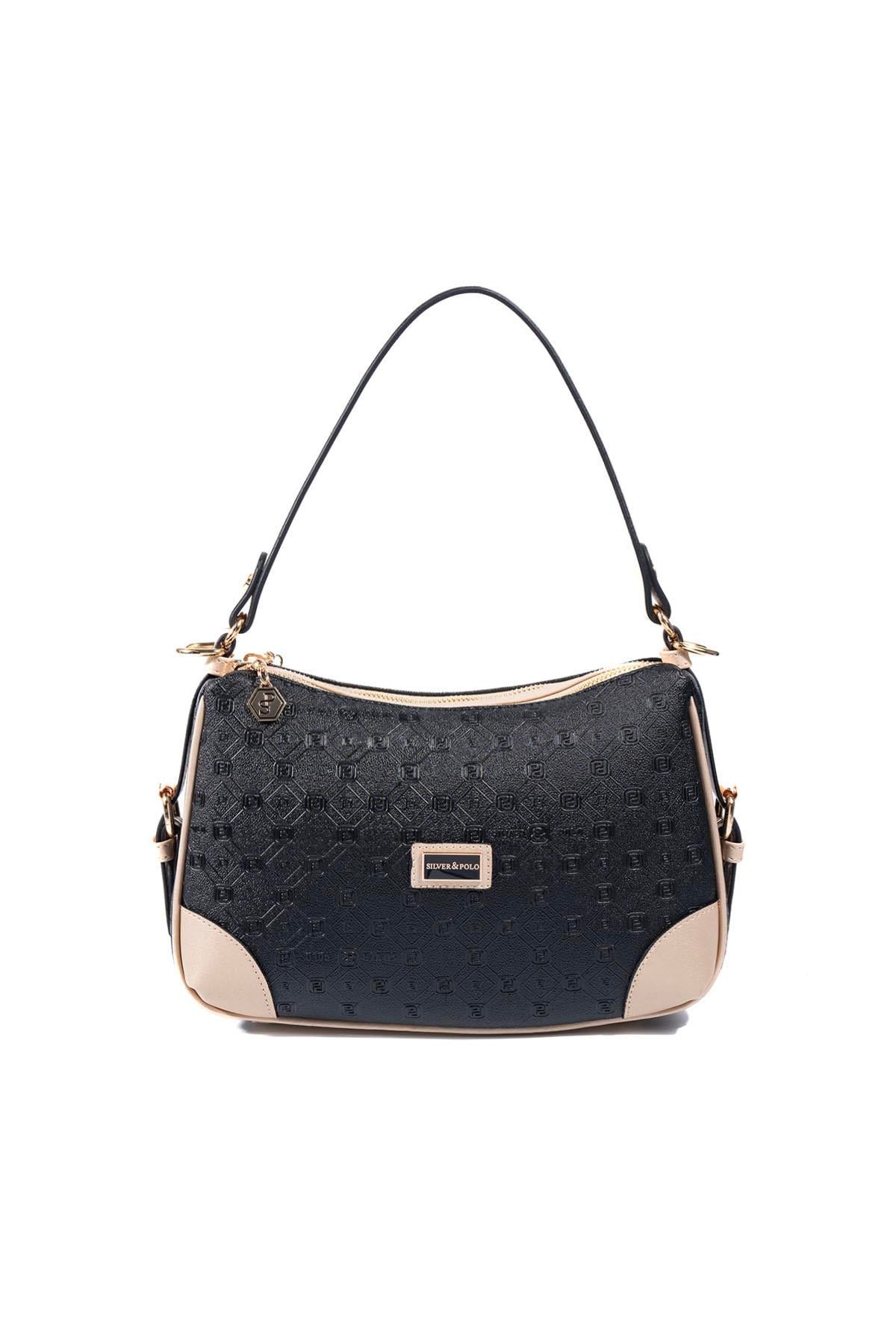 Silver & Polo SP1269 Kadın Omuz Çantası Logolu Siyah-S.Nut