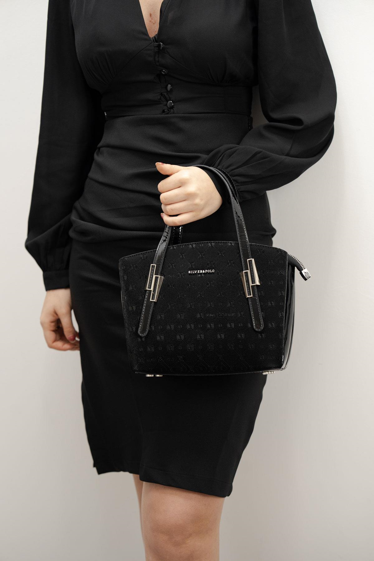 Silver & Polo SP1021 Kadın El Çantası Fashion Siyah-Rugan Siyah