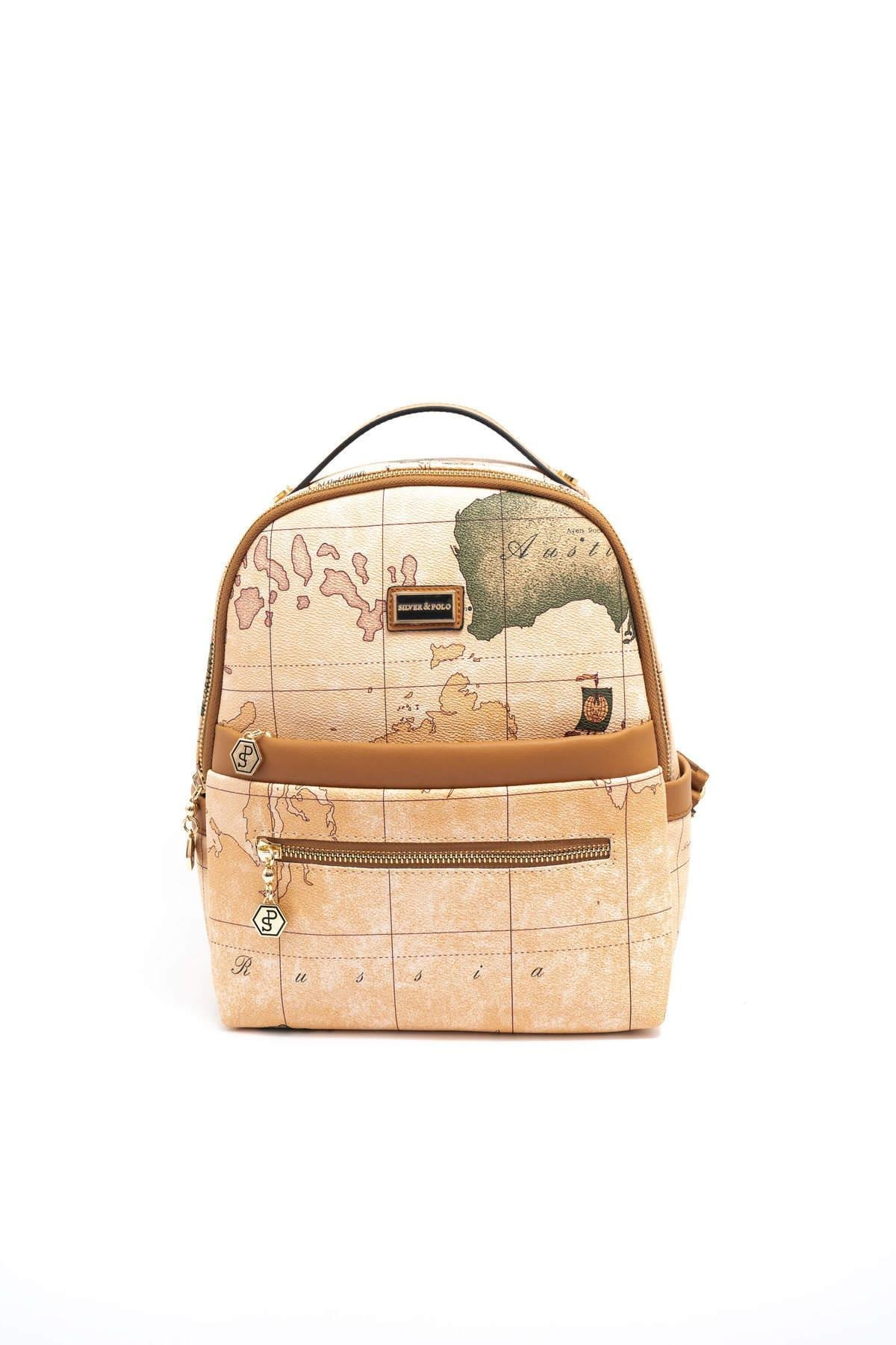Silver & Polo SP1061 Kadın Sırt Çantası Harita Pudra-A.Taba