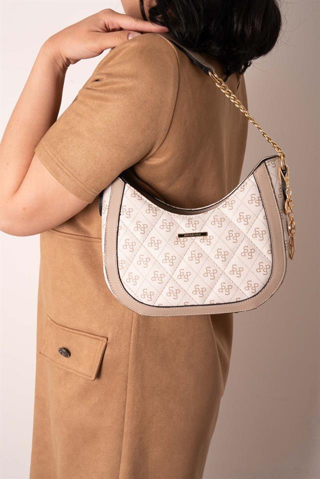 Silver & Polo SP1168 Kadın Omuz Çantası Monogram Bej-Kum