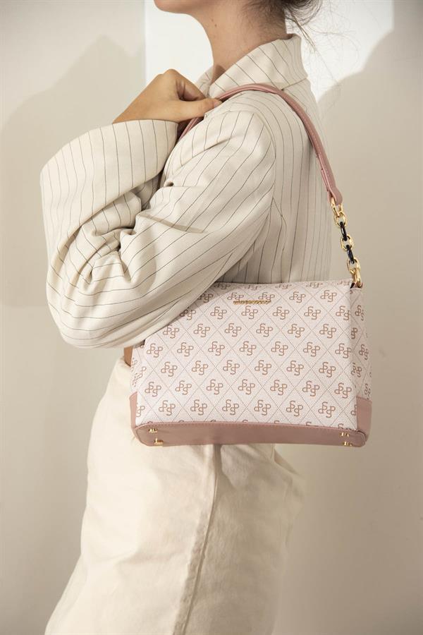 Silver & Polo SP910 Kadın Çapraz Çanta Monogram Pembe-Somon