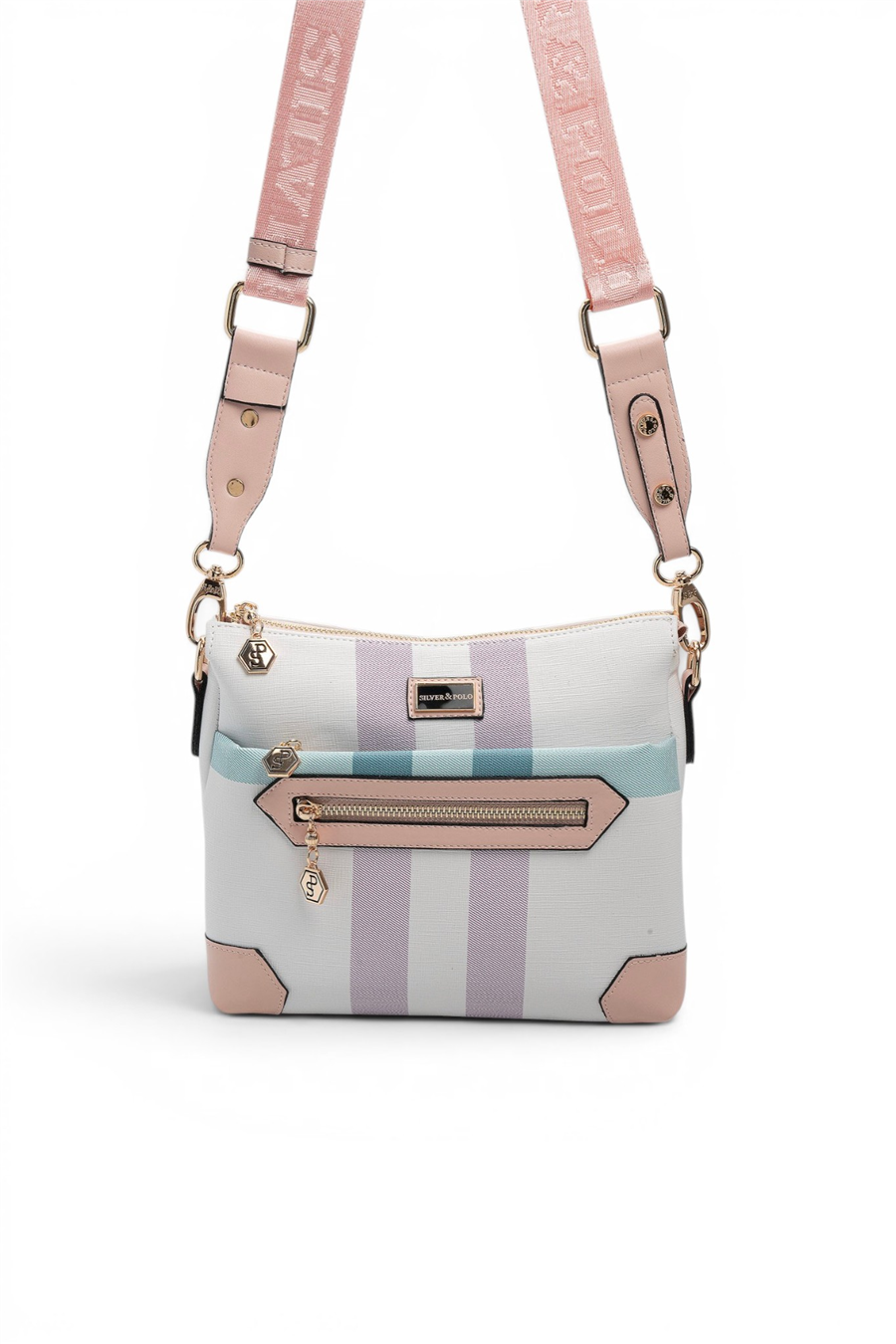 Silver Polo SP1110 Kadın Çapraz Çanta Ekose Lila-Pembe