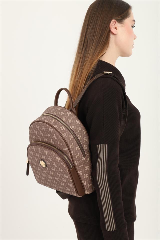 Silver & Polo SP1062 Kadın Sırt Çantası Monogram Kahve