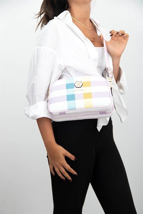 Silver & Polo SP745 Kadın Çapraz Çanta Ekose Lila-Pembe