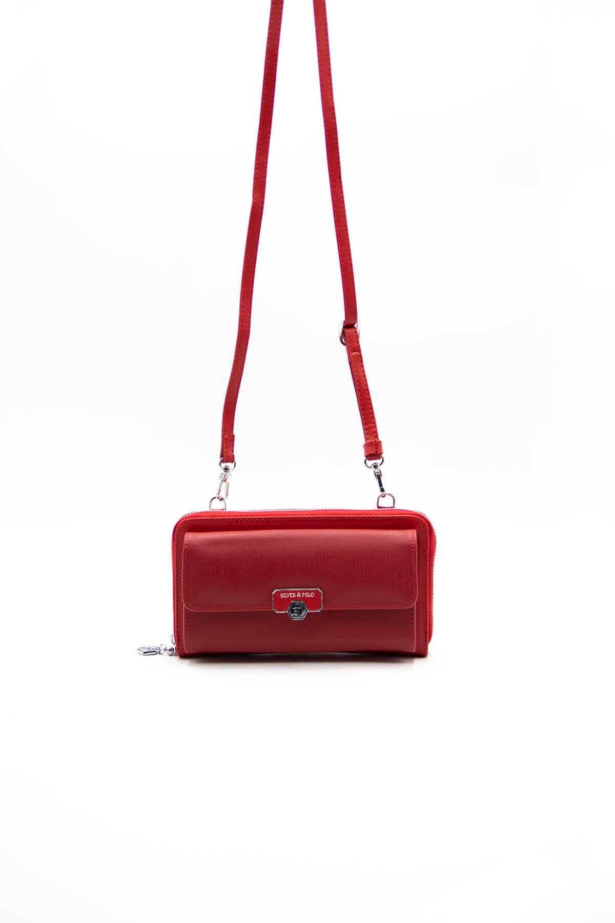 Silver & Polo SP921 Kadın Telefon Çantası Düz Kırmızı