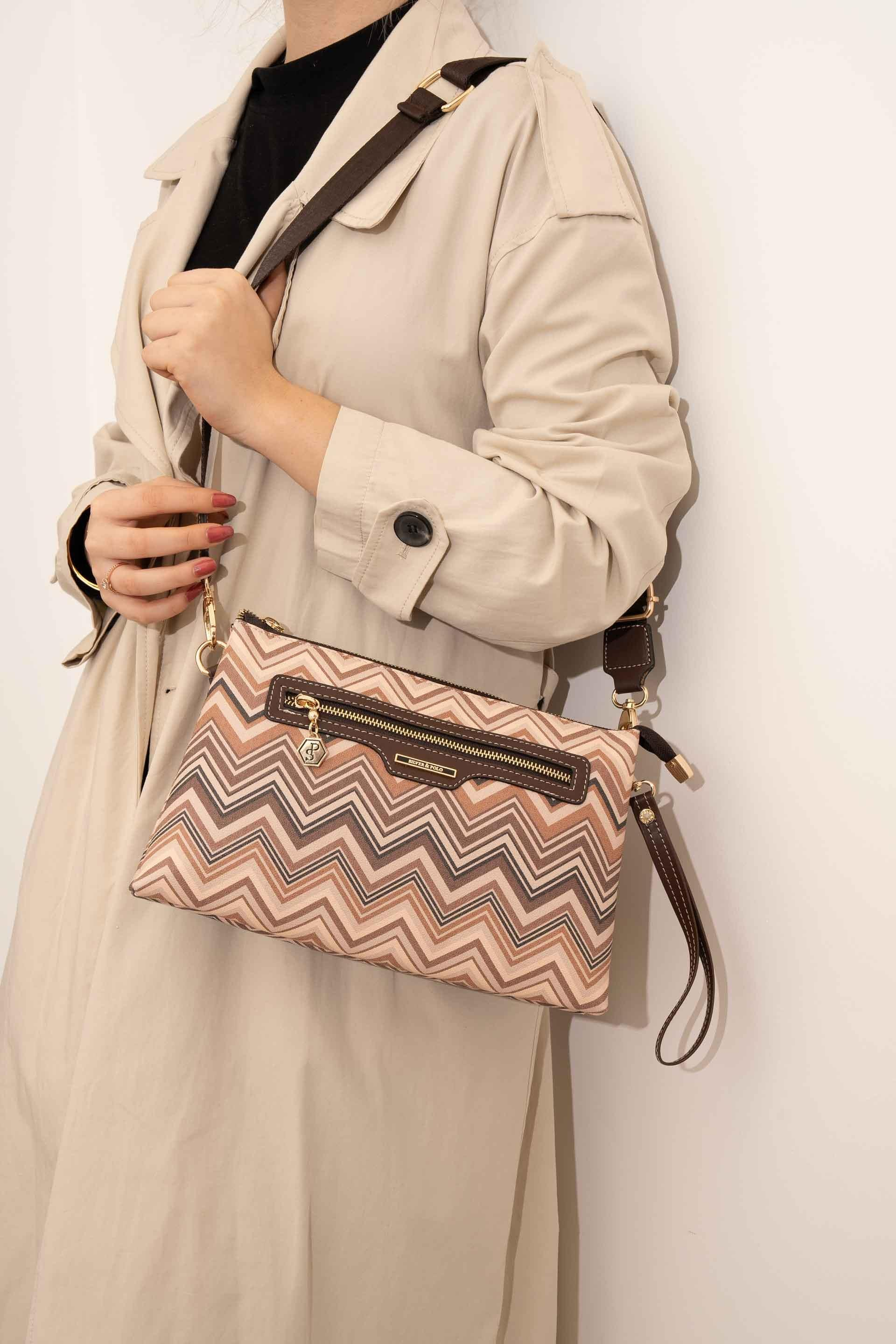 Silver & Polo SP1129 Kadın Çapraz Çanta Ekose Nut-Kahve