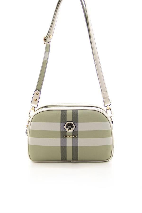 Silver & Polo SP745 Kadın Çapraz Çanta Ekose A.Yeşil-Kemik